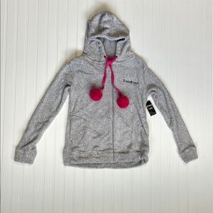 Bebe Gray Hoodie with Pink Pom Poms